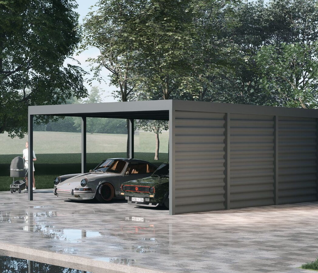 Funktioneller Carport aus Polen auf einem Privatgrundstück in Dortmund