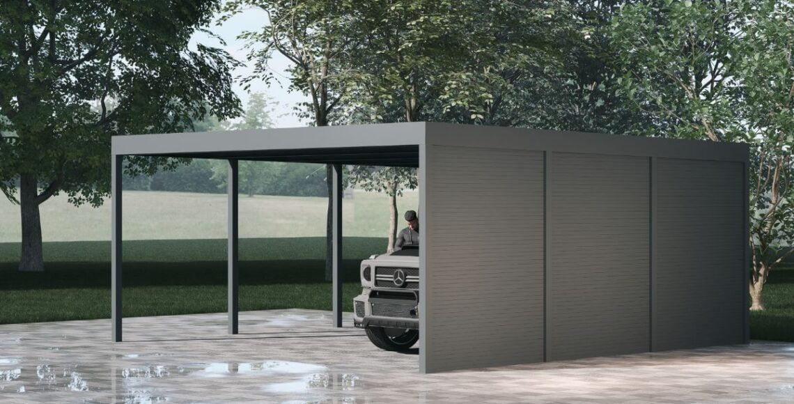 Carport aus Polen in Frankfurt, integriert in moderne Architektur